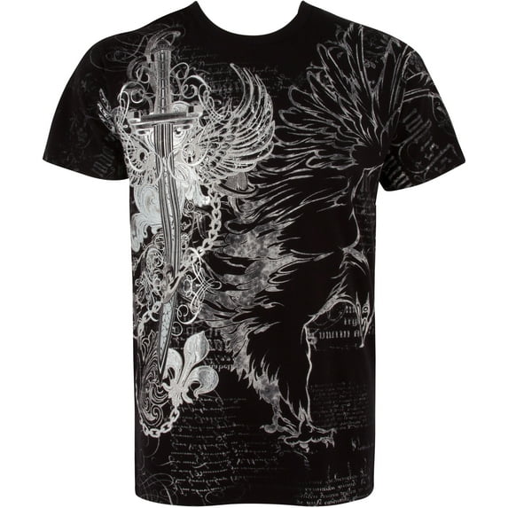 Sakkas Eagle,Sword and Chains Metallic Cotton Mens T-Shirt - Black - Medium
