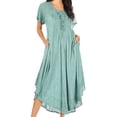 thumbnail image 1 of Sakkas Egan Long Embroidered Caftan Dress / Cover Up With Embroidered Cap Sleeves - Teal - One Size Regular, 1 of 5