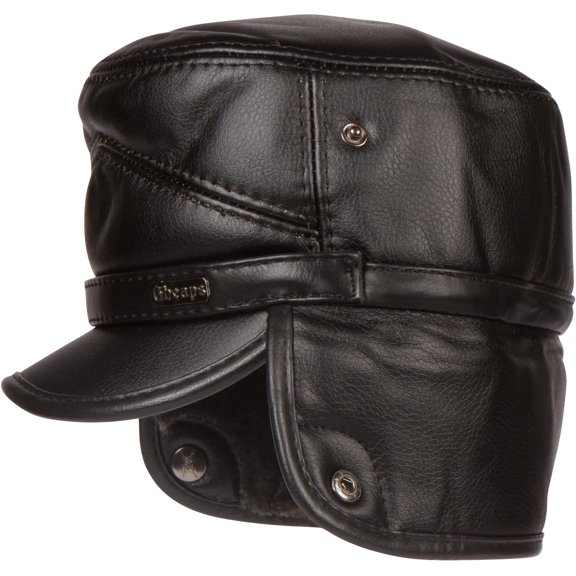 Sakkas Eliott Warm Flat Cap Military Hat Faux Fur Lined Convertible - Black - X-Large