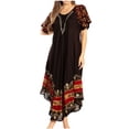 thumbnail image 1 of Sakkas Elisha Mid Length Batik Caftan Embroidered Cap Sleeves Floral Pattern - Black / Red - One Size, 1 of 5
