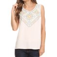 thumbnail image 1 of Sakkas Elita Sleeveless Tank Top Batik Aztec Embroidered Shirt Blouse - White - 1X, 1 of 4