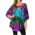 thumbnail image 1 of Sakkas Ellesa Ombre Tie Dye Circle Poncho Blouse Shirt Top With Sequin Embroidery - Purple / Turquoise - One Size Regular, 1 of 5