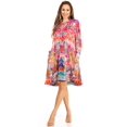 thumbnail image 1 of Sakkas Eloisa Women's Long Sleeve Swing Tunic Shift Dress Pockets Floral Print - 574-Pink - L/XL, 1 of 5