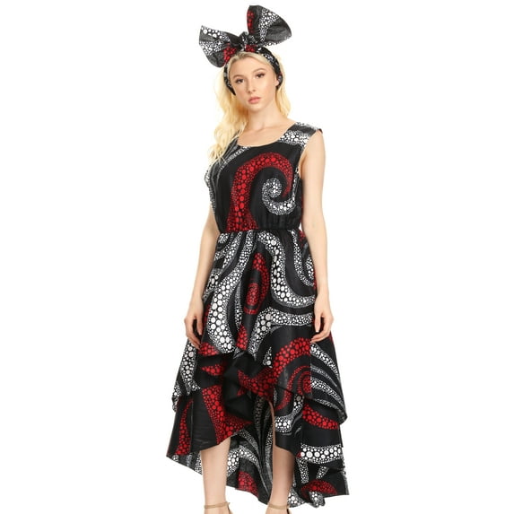 Sakkas Emalia Women's Sleeveless Cocktail High Low Hem Dress with Pockets Chambray - 1624-28-Blackmulti - One Size Regular