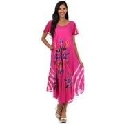 Sakkas Embroidered Painted Floral Cap Sleeve Reyon Dress - Fuchsia - One Size