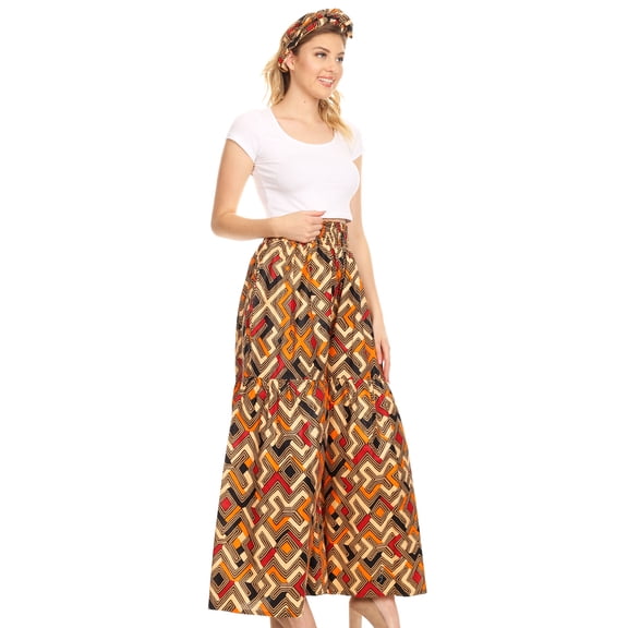 Sakkas Esme Women's African Ankara Flared Wide Leg Palazzo Pants with Pockets - 27-Multi - One Size Regular
