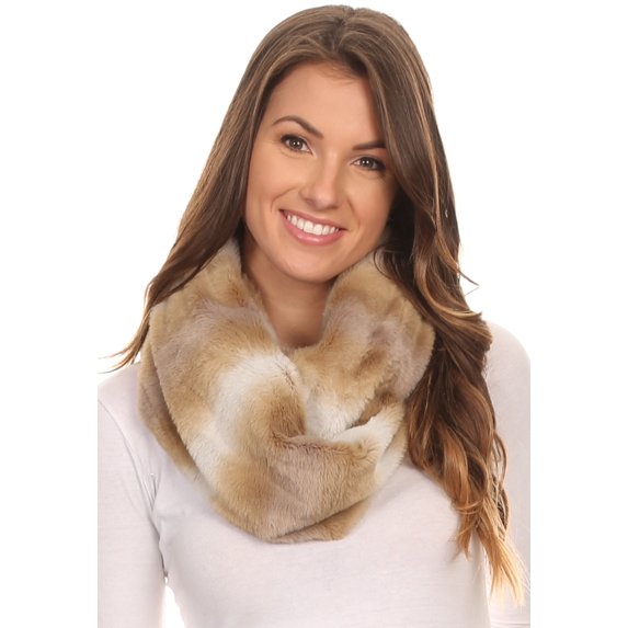 Sakkas Ester Super Soft Faux Fur Mink Infinity Scarf Casual and Effortless - YC16110-Khaki - One Size Regular