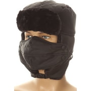 Sakkas Esty Adjustable Chin Buckle Faux Fur Lined Face Mask Unisex Trooper Hat - Black - OS