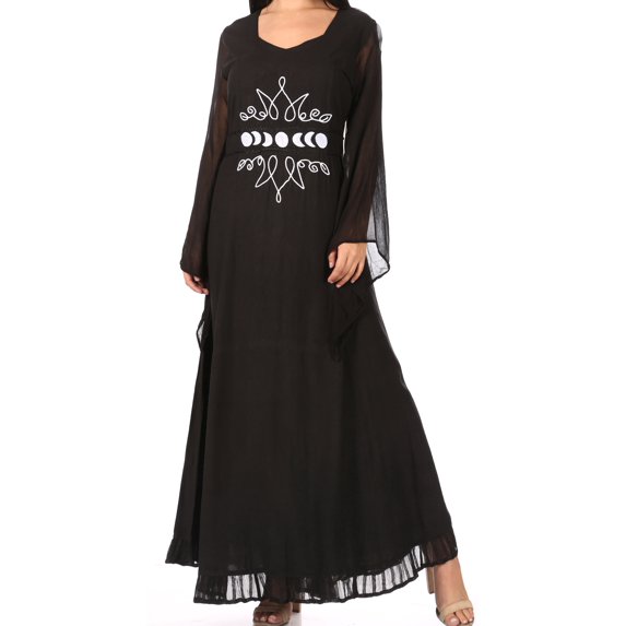 Sakkas Eve Women's Long Sleeve Casual Medieval Renaissance Celtic Maxi Dress Soft - Black - L/XLP