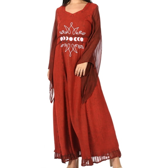 Sakkas Eve Women's Long Sleeve Casual Medieval Renaissance Celtic Maxi Dress Soft - Burgundy - S/M