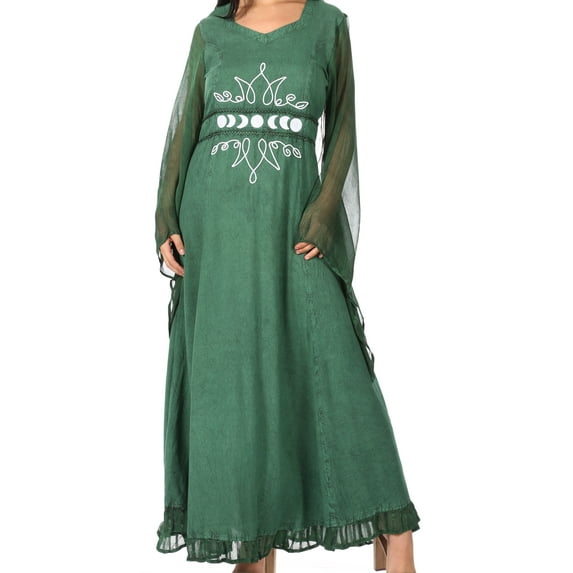 Sakkas Eve Women's Long Sleeve Casual Medieval Renaissance Celtic Maxi Dress Soft - Green - S/M