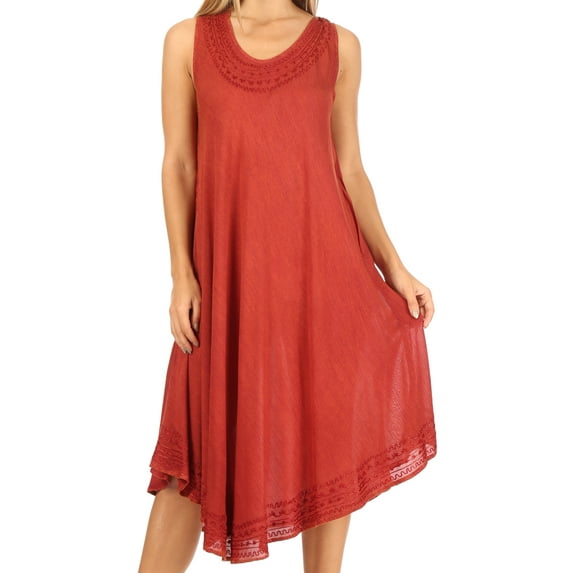 Sakkas Everyday Essentials Caftan Tank Dress / Cover Up - A-Red - One Size