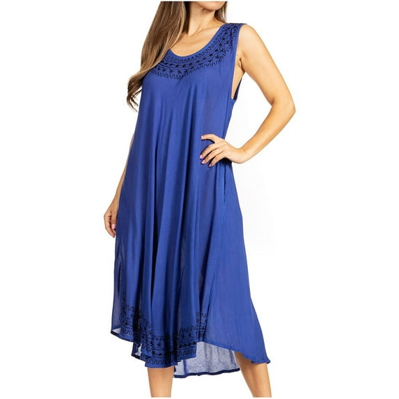 Sakkas Everyday Essentials Caftan Tank Dress / Cover Up - Blue / Black - One Size