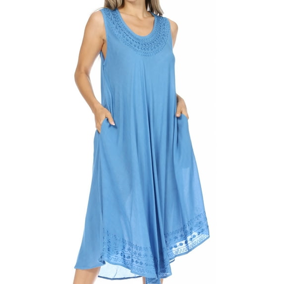 Sakkas Everyday Essentials Caftan Tank Dress / Cover Up - Blue - One Size