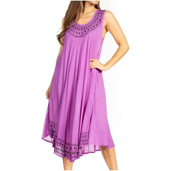 Sakkas Everyday Essentials Caftan Tank Dress / Cover Up - Purple / Black - One Size