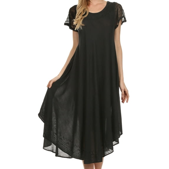 Sakkas Everyday Essentials Cap Sleeve Caftan Dress / Cover Up - Black - One Size