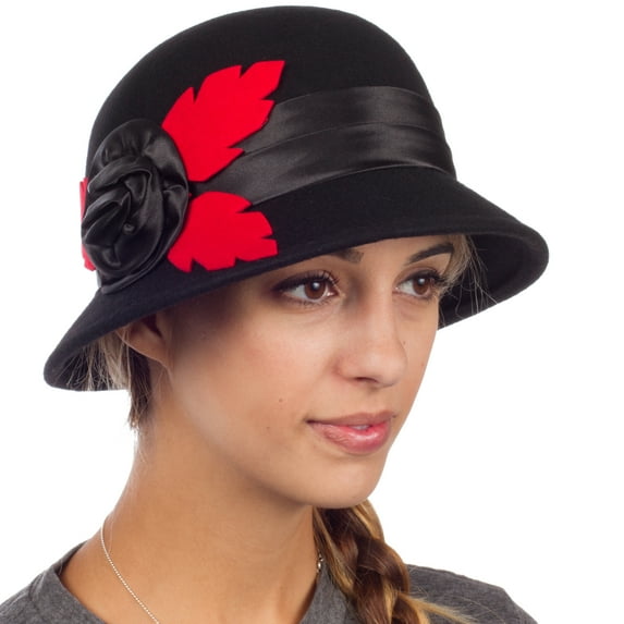 Sakkas Farrah Vintage Style Wool Cloche Hat - Black - One Size