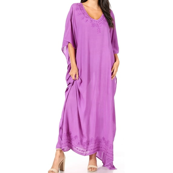 Sakkas Favi Womens Casual Long Maxi Dress Caftan Cover Up Loungewear in Rayon - Purple - One Size Regular