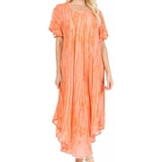 Sakkas Faye Cap Sleeved Cotton Caftan Cover Up Dress - Pink - One Size Regular