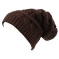 thumbnail image 1 of Sakkas Figaro Long Tall Classic Cable Knit Faux Fur Lined Unisex Beanie Hat - Brown - One Size Regular, 1 of 1