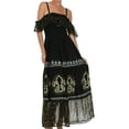 thumbnail image 1 of Sakkas Fleur De Lis Batik Jacquard Off Shoulder Crepe Hem Dress - Black / Yellow - One Size, 1 of 4