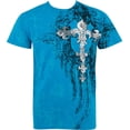 thumbnail image 1 of Sakkas Fleur De Lis Cross Metallic Silver Embossed Cotton Mens Fashion T-shirt - Turquoise - Small, 1 of 2