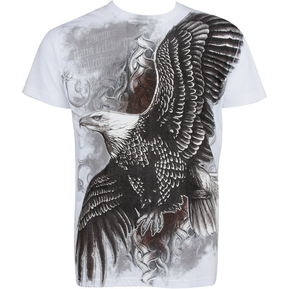 Sakkas Flying Eagle Metallic Silver Embossed Cotton Mens Fashion T-Shirt - White - Small