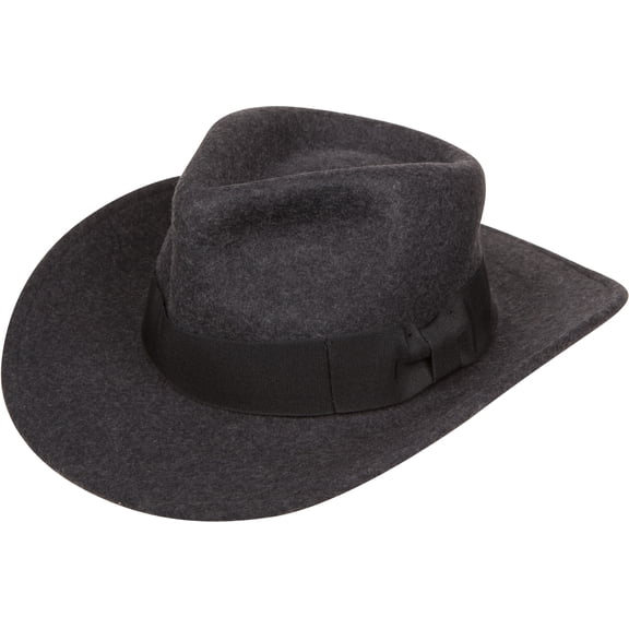 Sakkas Flynn Grosgrain Bow Wide Brim Wool Fedora - Charcoal - S/M
