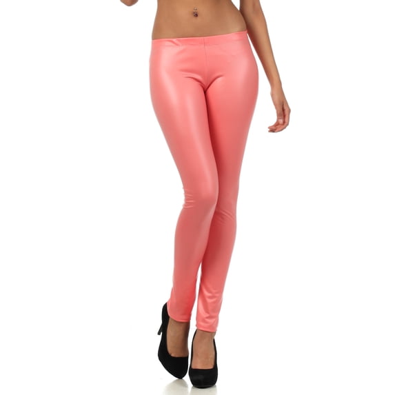 Sakkas Footless Ultra Slim Fit Matte Liquid Wet Look Leggings - Coral - Medium