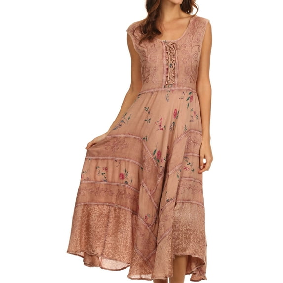 Sakkas Garden Goddess Corset Style Dress - Bittersweet - 1X/2X