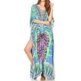 thumbnail image 1 of Sakkas Georgettina Flowy Rhinestone V Neck Long Caftan Dress / Cover Up - 17196-TurquoiseMulti - One Size, 1 of 5