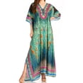 thumbnail image 1 of Sakkas Georgettina Flowy Rhinestone V Neck Long Caftan Dress / Cover Up - 17197-TealMulti - One Size, 1 of 5