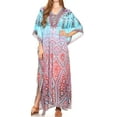 thumbnail image 1 of Sakkas Georgettina Flowy Rhinestone V Neck Long Caftan Dress / Cover Up - 17204-TurquoiseMulti - One Size, 1 of 5