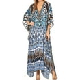 thumbnail image 1 of Sakkas Georgettina Flowy Rhinestone V Neck Long Caftan Dress / Cover Up - Black / White / Turq - One Size, 1 of 5
