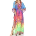 thumbnail image 1 of Sakkas Georgettina Flowy Rhinestone V Neck Long Caftan Dress / Cover Up - Green / Blue - One Size, 1 of 5
