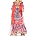thumbnail image 1 of Sakkas Georgettina Flowy Rhinestone V Neck Long Caftan Dress / Cover Up - Red / Blue - One Size, 1 of 5