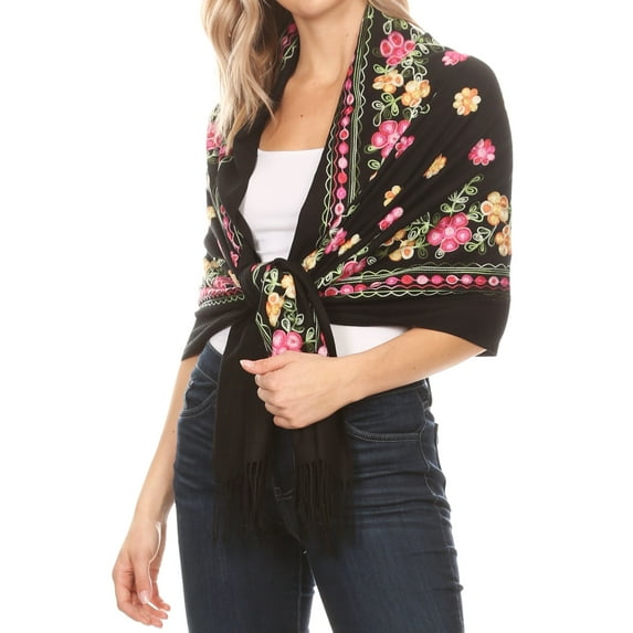 Sakkas Ginata Women's Large Casual Super Soft Embroidery Scarf Shawl Wrap Stole - Pink Yellow - One Size Regular