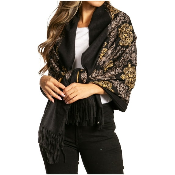 Sakkas Ginata Women's Large Casual Super Soft Embroidery Scarf Shawl Wrap Stole - Style2 - One Size Regular