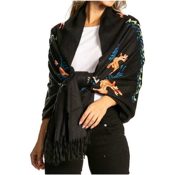 Sakkas Ginata Women's Large Casual Super Soft Embroidery Scarf Shawl Wrap Stole - Style3 - One Size Regular