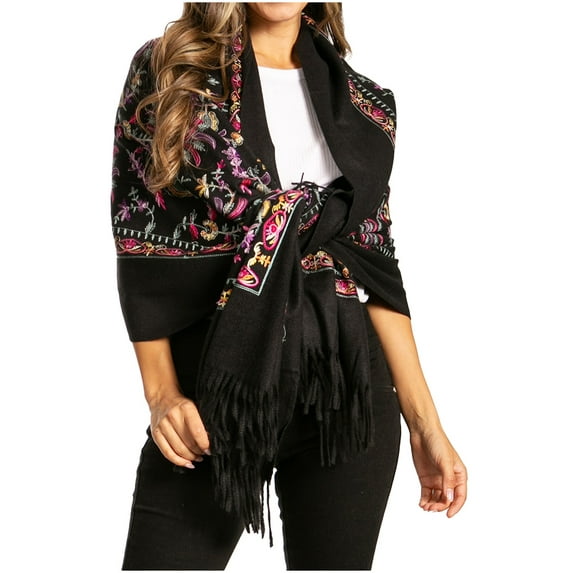Sakkas Ginata Women's Large Casual Super Soft Embroidery Scarf Shawl Wrap Stole - style7 - One Size Regular