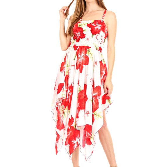 Sakkas Hamisi Women's Tube Spaghetti Strap Floral Print Summer Casual Short Dress - W-Red - One Size