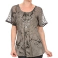 thumbnail image 1 of Sakkas Hana Tie Dye Relaxed Fit Embroidery Cap Sleeves Peasant Batik Blouse / Top - Grey - Plus Size, 1 of 5