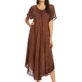 thumbnail image 1 of Sakkas Helena Embroidered Nightgown / Women Sleepwear with Eyelet Sleeves - Chocolate - One Size Regular, 1 of 5