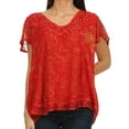 thumbnail image 1 of Sakkas Hope Embroidery And Seqiun Accents Summer Blouse - Red - One Size Plus, 1 of 6
