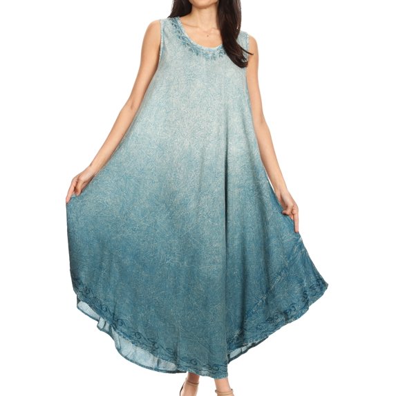 Sakkas Irene Women's Casual Tie-dye Maxi Summer Sleeveless Loose Fit Tank Dress - Teal - One Size Plus