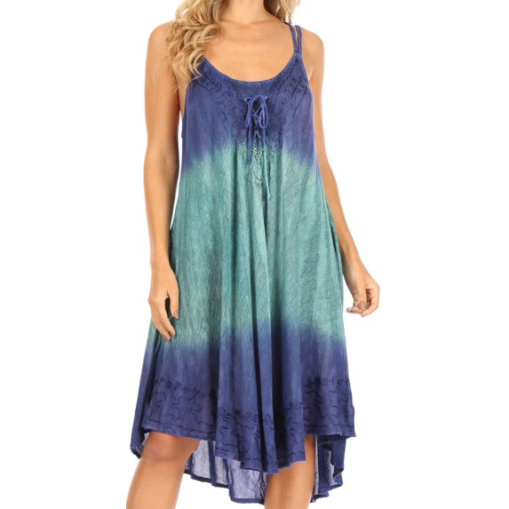 Sakkas Irina Women's Midi Corset Summer Casual Spaghetti Strap Dress Flared Light - 2368-NavyMint - One Size