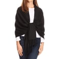 thumbnail image 1 of Sakkas Iris Warm Super Soft Pashmina Shawl / Scarf with Fringes - Black - One Size Regular, 1 of 5