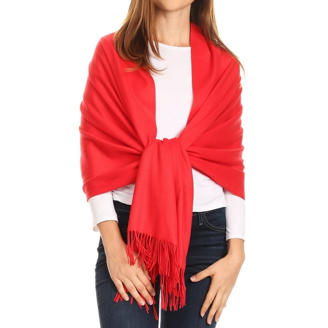 Sakkas Iris Warm Super Soft Pashmina Shawl / Scarf with Fringes - Red - One Size Regular