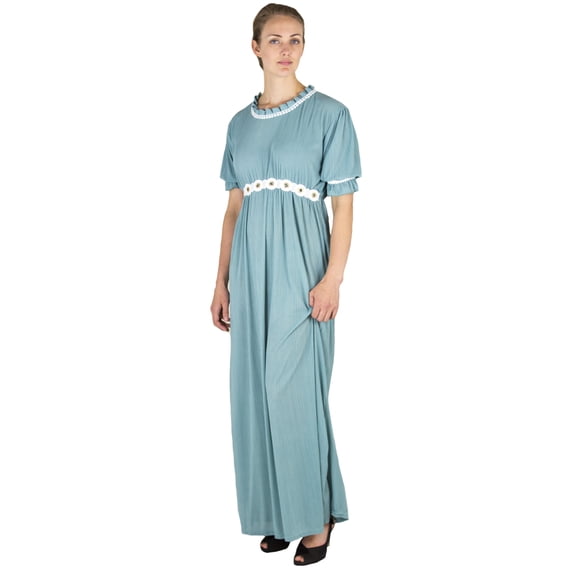Sakkas Isabis Womens Casual Long Lace Modest Dress with Short Sleeves Stretchy - Mint - Medium