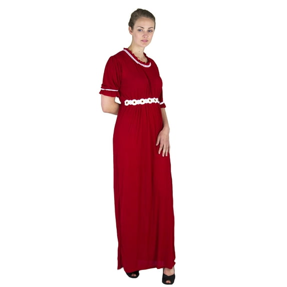 Sakkas Isabis Womens Casual Long Lace Modest Dress with Short Sleeves Stretchy - Red - X-Large
